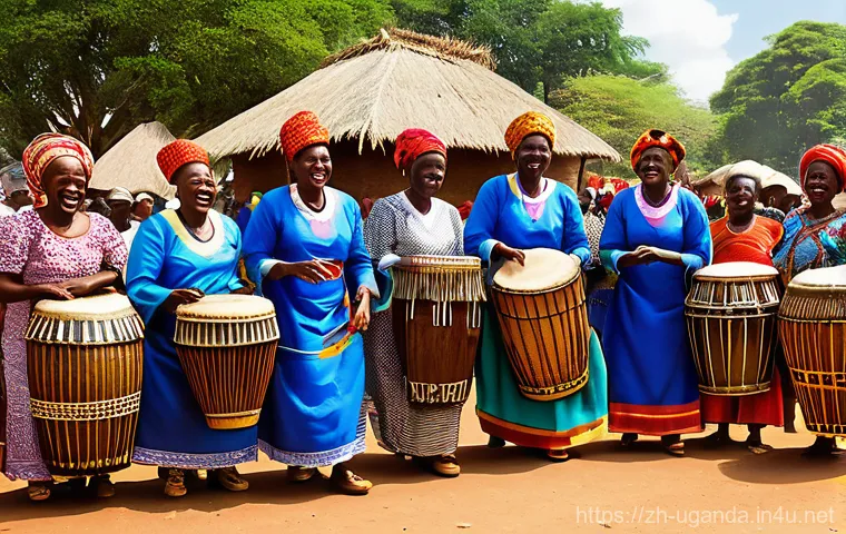 우간다 주요 축제 나감비아 - **Prompt 1: Energetic Traditional Ugandan Dance and Drumming**
    "A vibrant outdoor scene depictin...